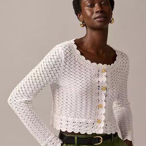 NWOT J. Crew Collection Crochet Cropped Cardigan Sweater White Women's Medium